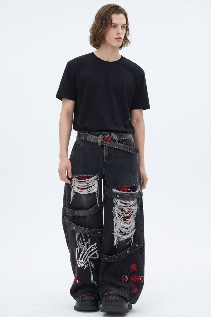 Distressed Wide Jeans  na2582