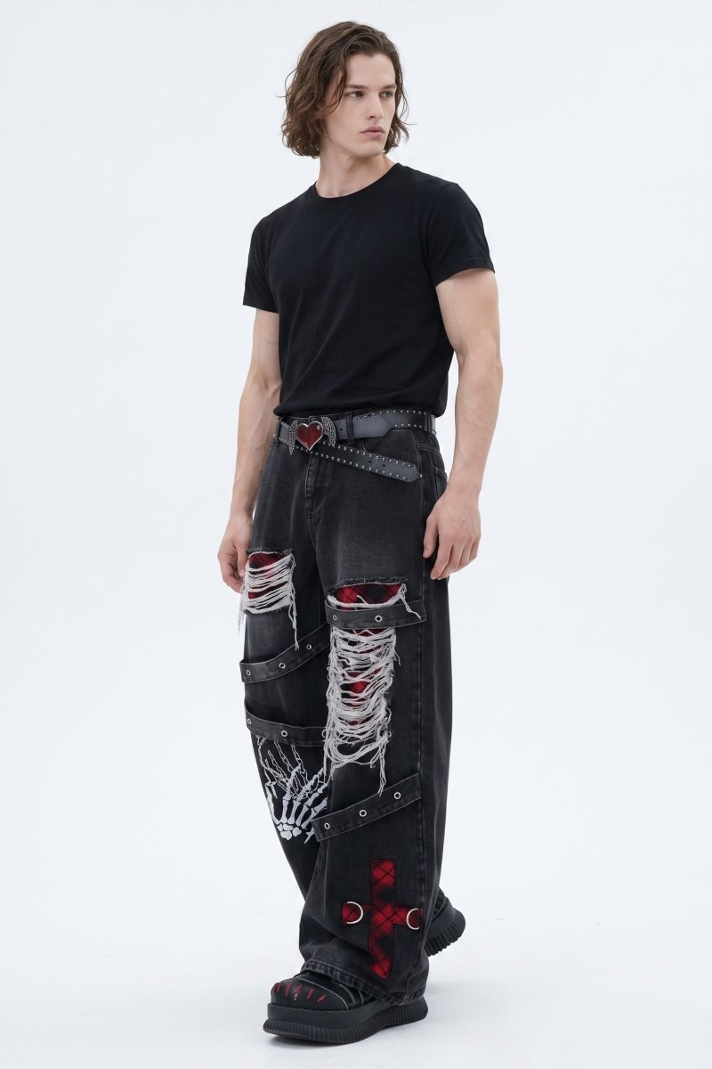 Distressed Wide Jeans  na2582