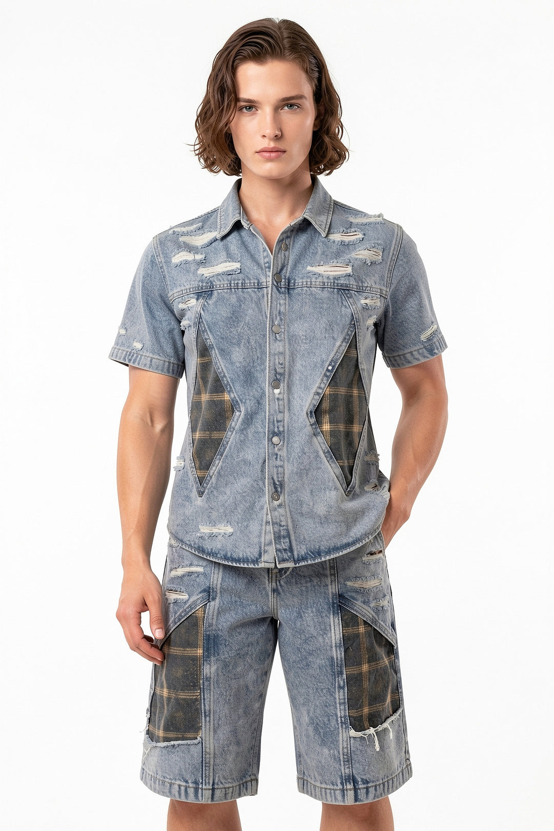 Distressed Denim Set Up na2709