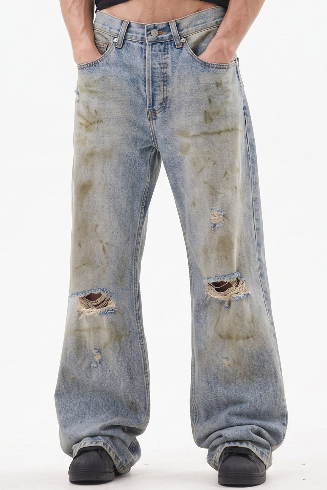 Distressed Wide Jeans  na2682