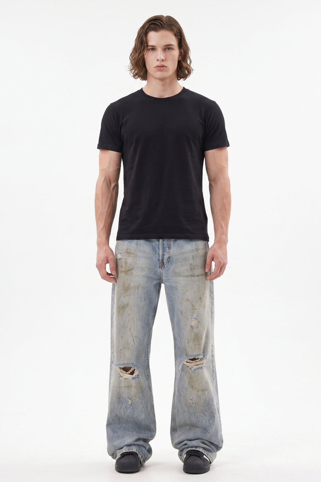 Distressed Wide Jeans  na2682