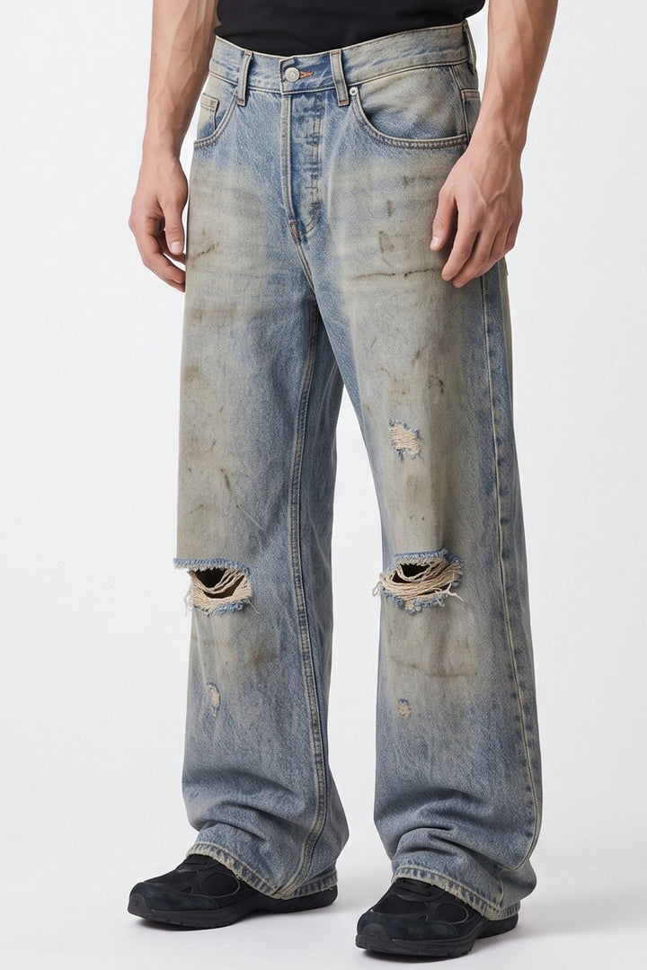 Distressed Wide Jeans  na2682