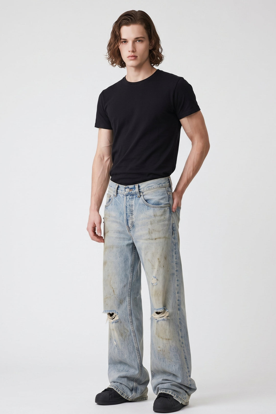 Distressed Wide Jeans  na2682