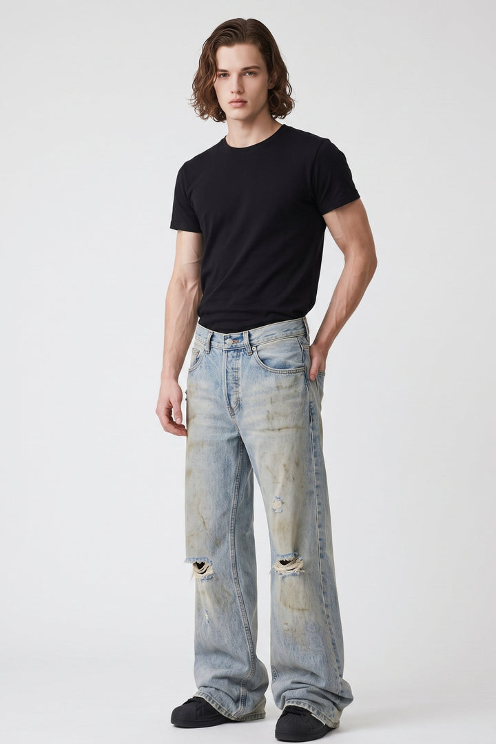 Distressed Wide Jeans  na2682