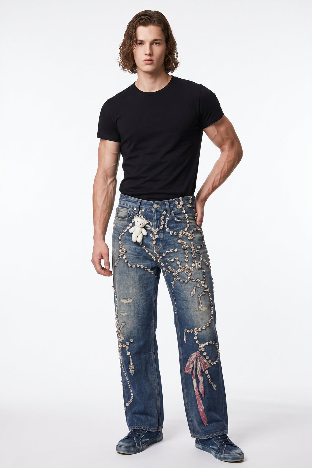 Embellished Denim Jeans na2687
