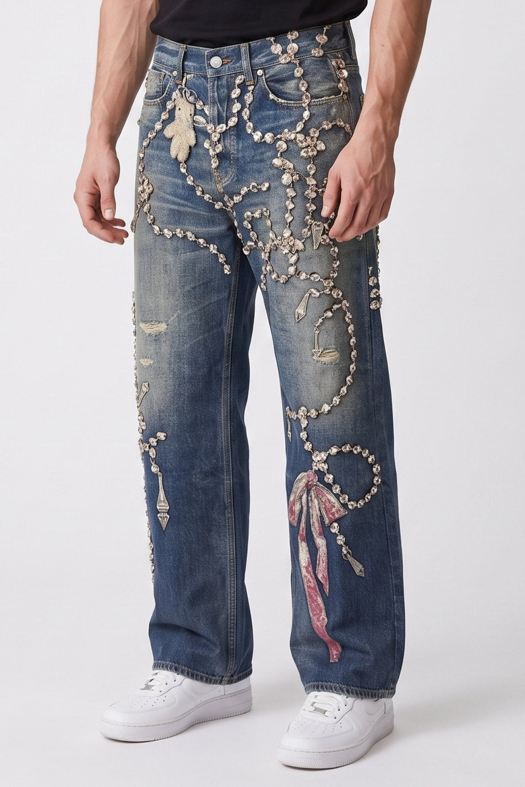 Embellished Denim Jeans na2687