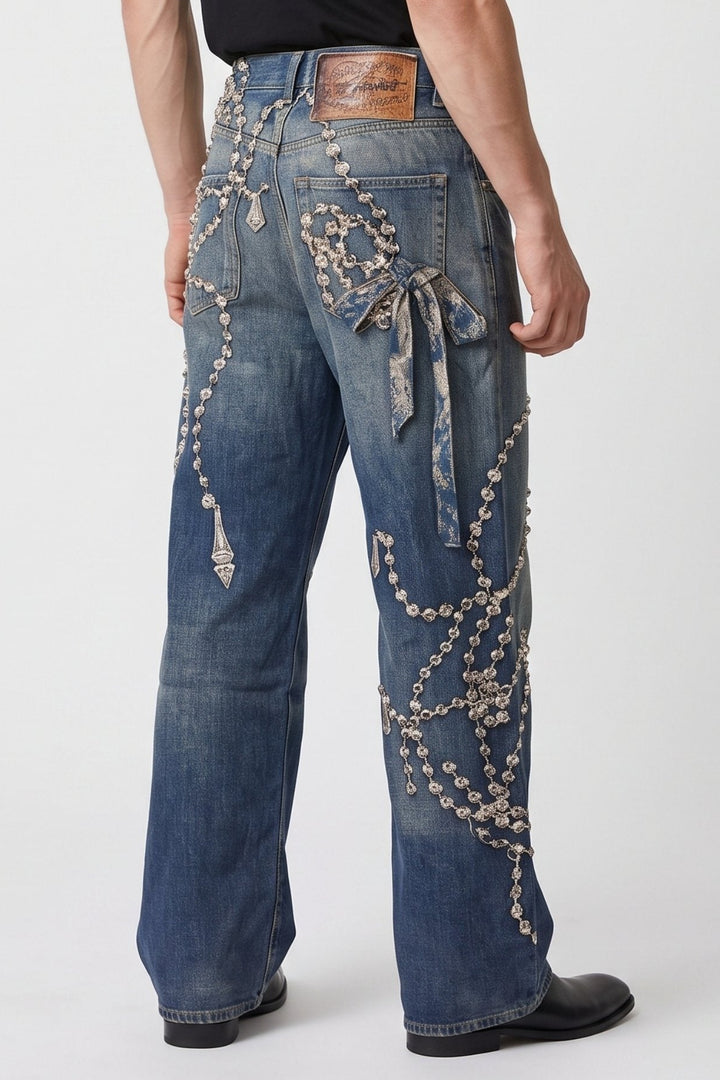 Embellished Denim Jeans na2687