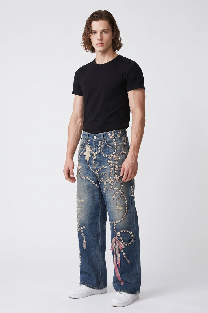 Embellished Denim Jeans na2687