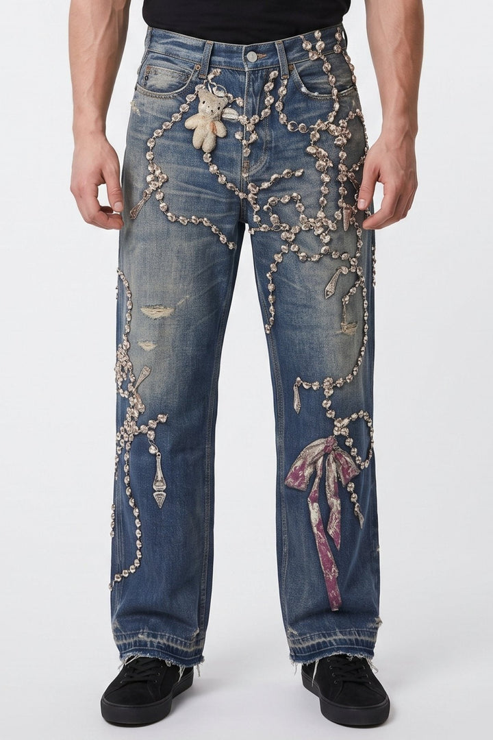 Embellished Denim Jeans na2687
