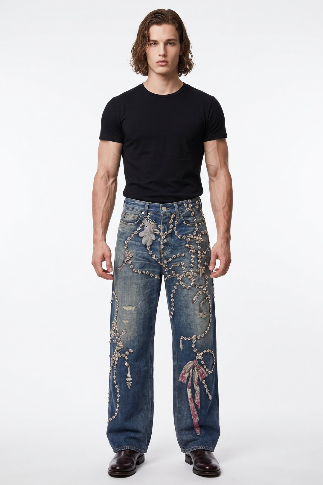Embellished Denim Jeans na2687