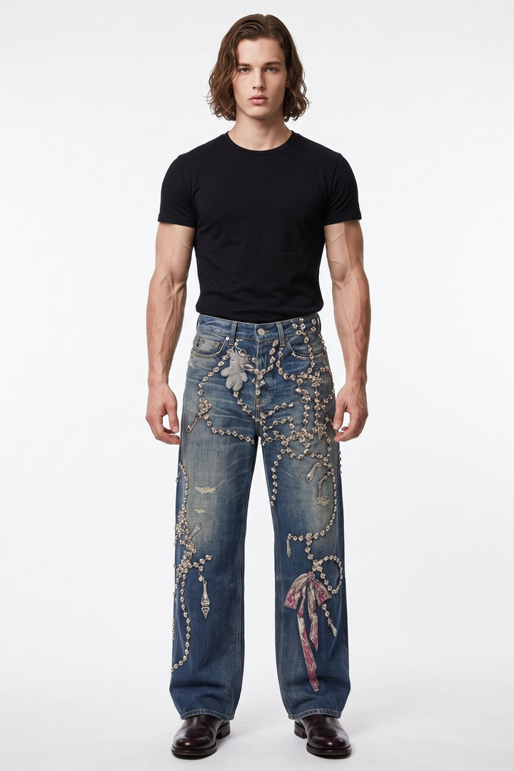 Embellished Denim Jeans na2687