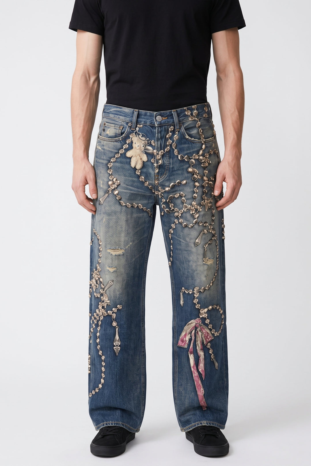 Embellished Denim Jeans na2687