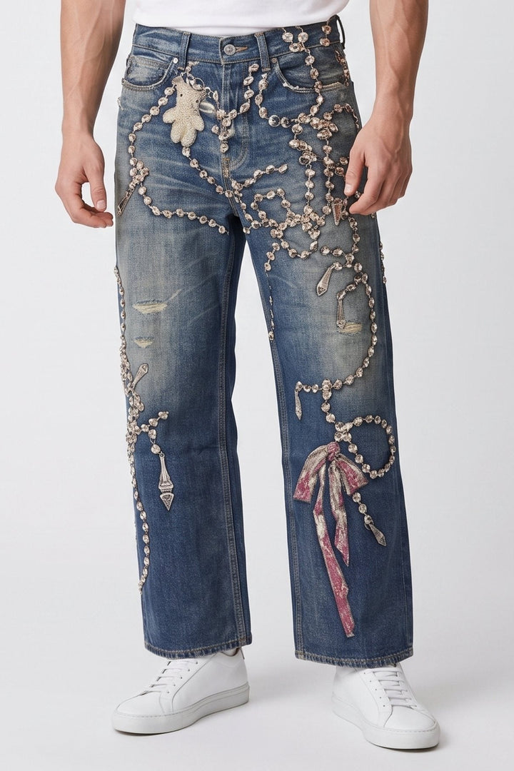 Embellished Denim Jeans na2687