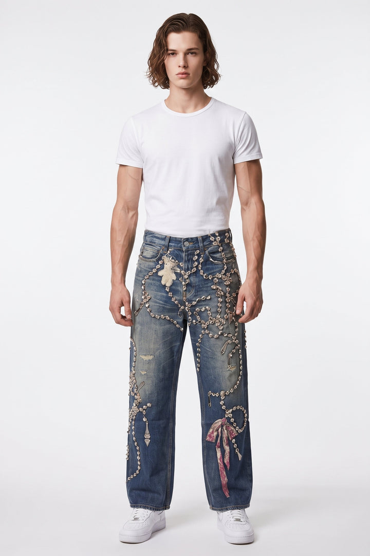 Embellished Denim Jeans na2687