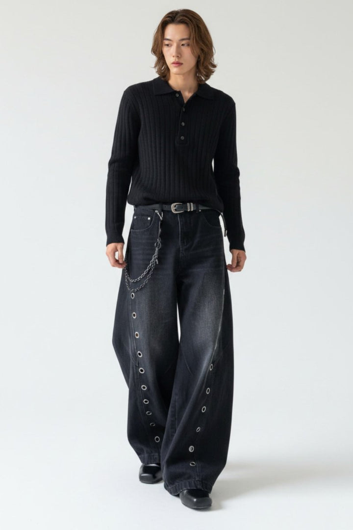 Grommet Wide Jeans  na2509