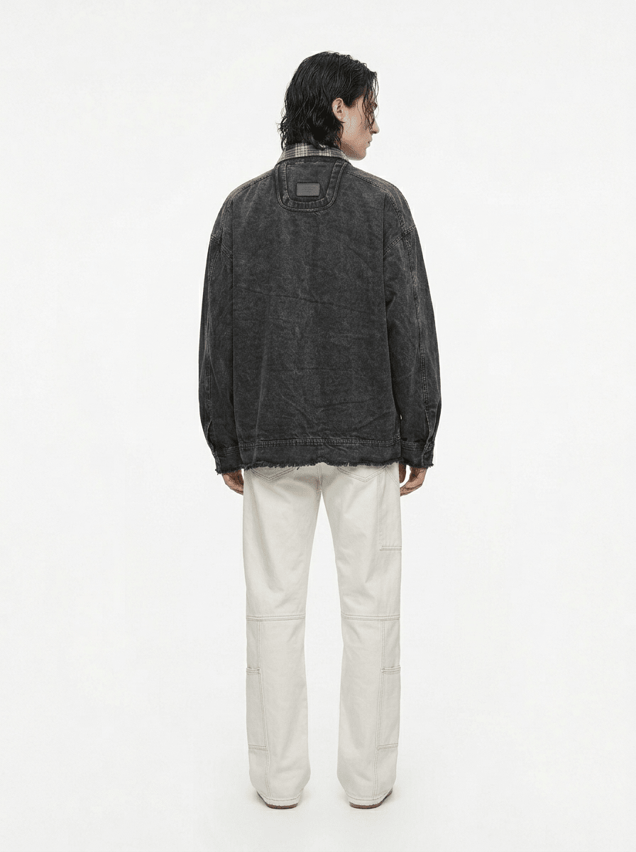 ウォッシュドブラック レイヤードジャケット