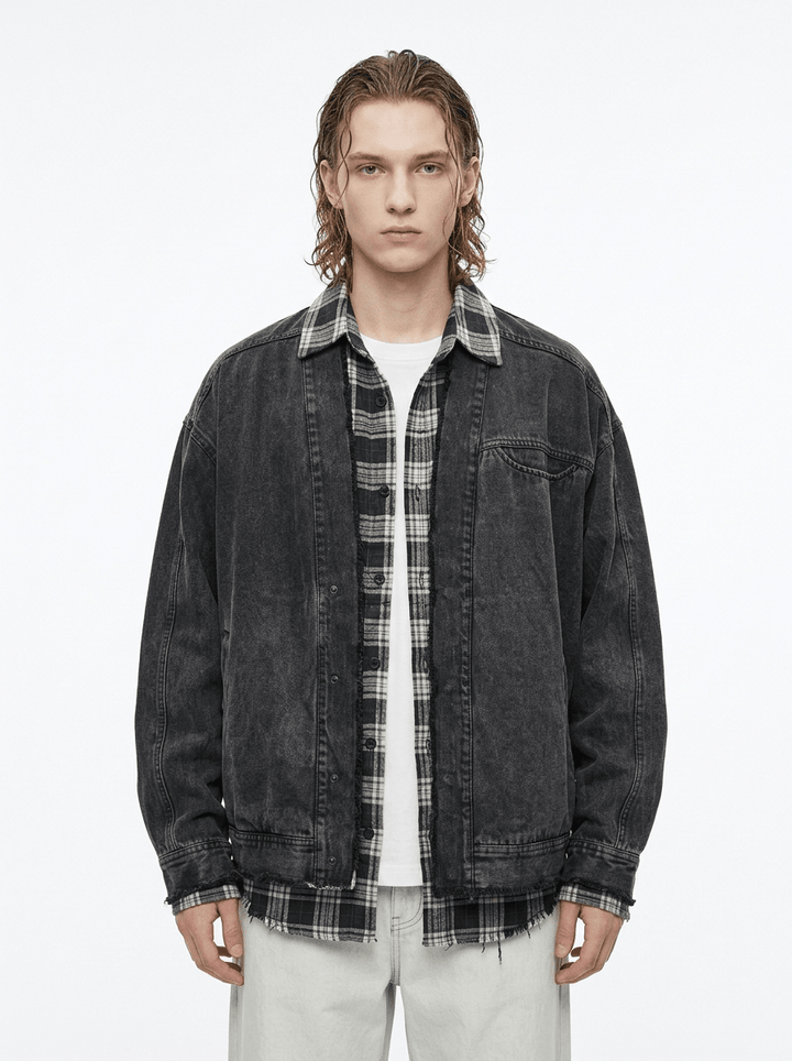 ウォッシュドブラック レイヤードジャケット