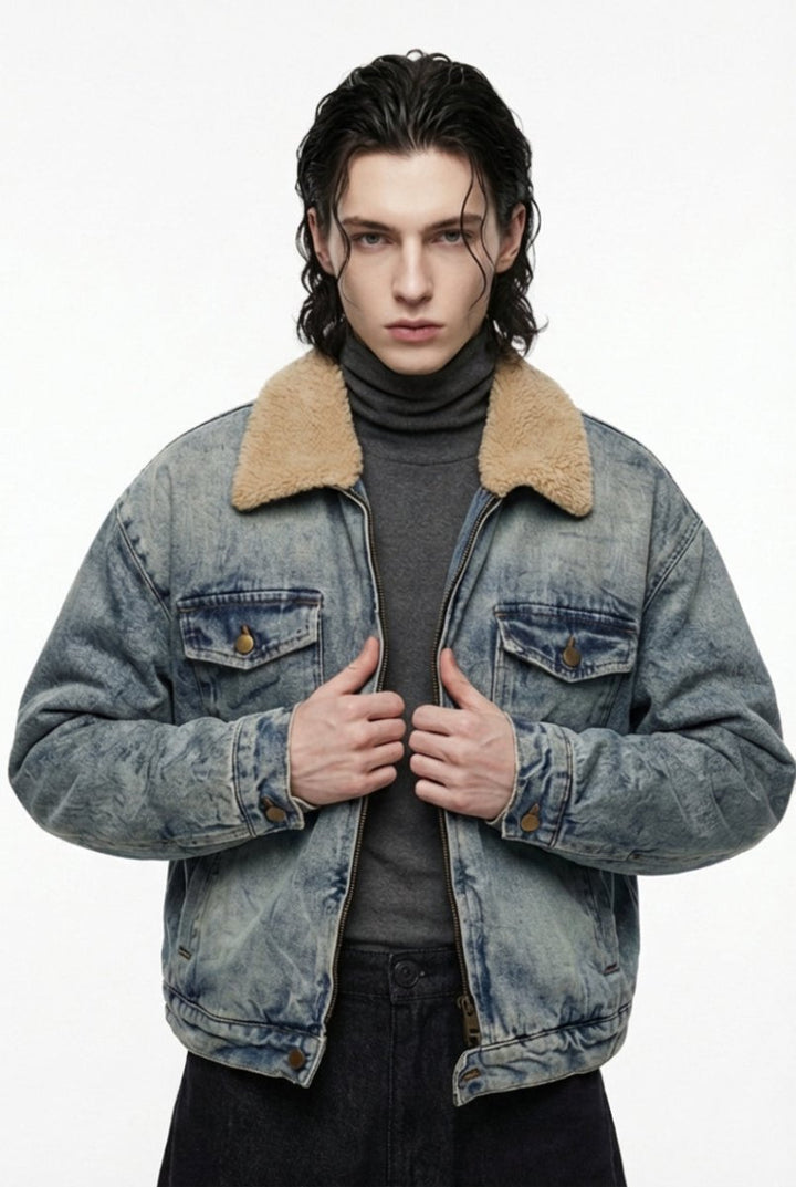 Retro Fleece Collar Denim Jacket na2364 