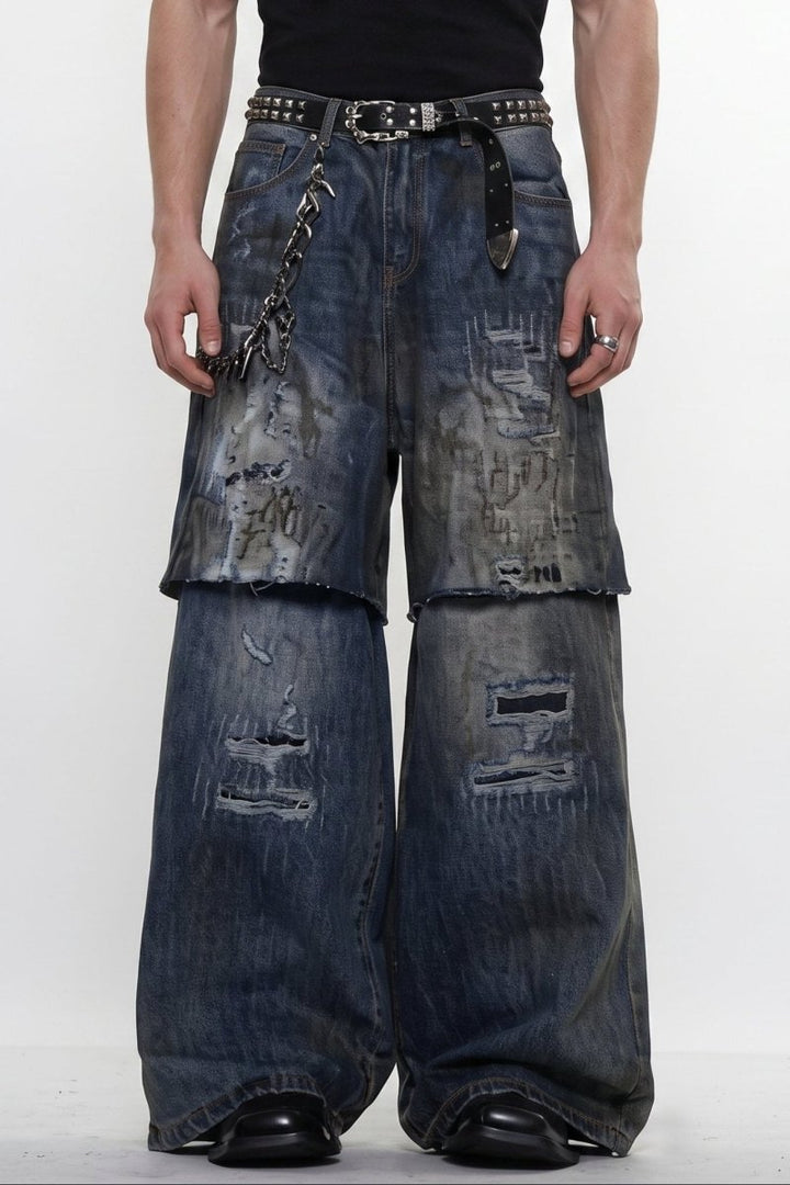 Distressed Layered Jeans na2595
