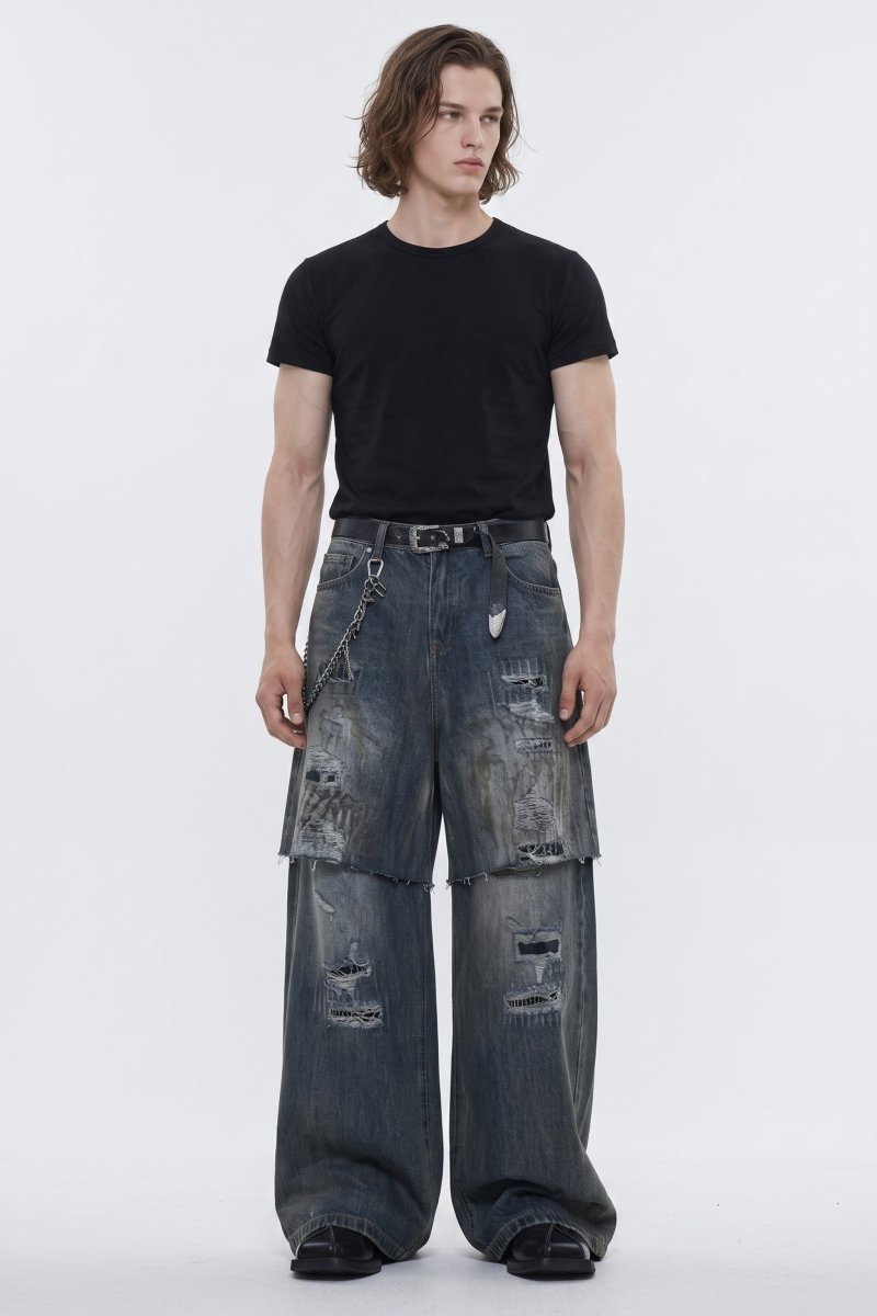 Distressed Layered Jeans na2595