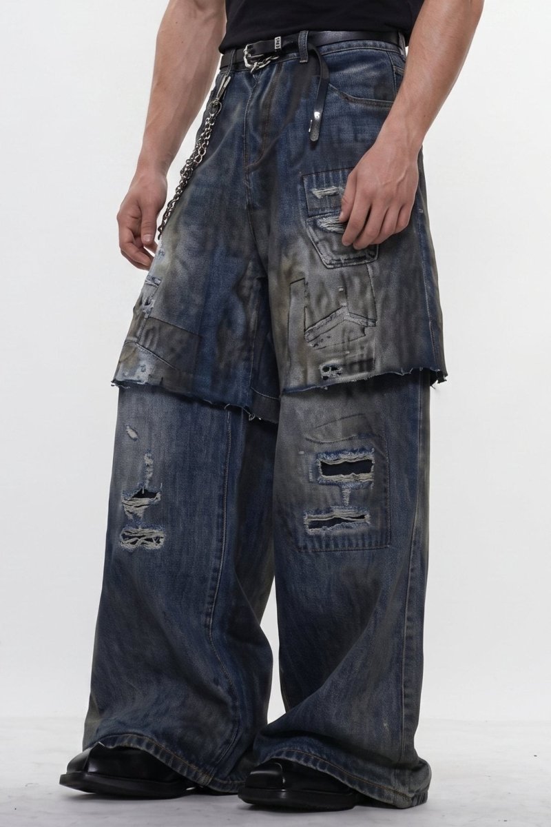 Distressed Layered Jeans na2595