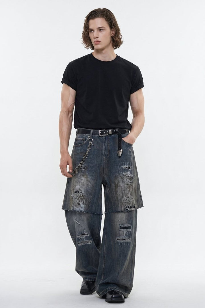 Distressed Layered Jeans na2595