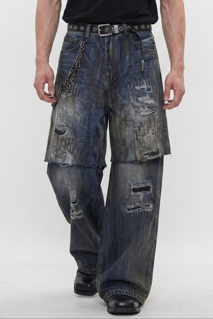 Distressed Layered Jeans na2595