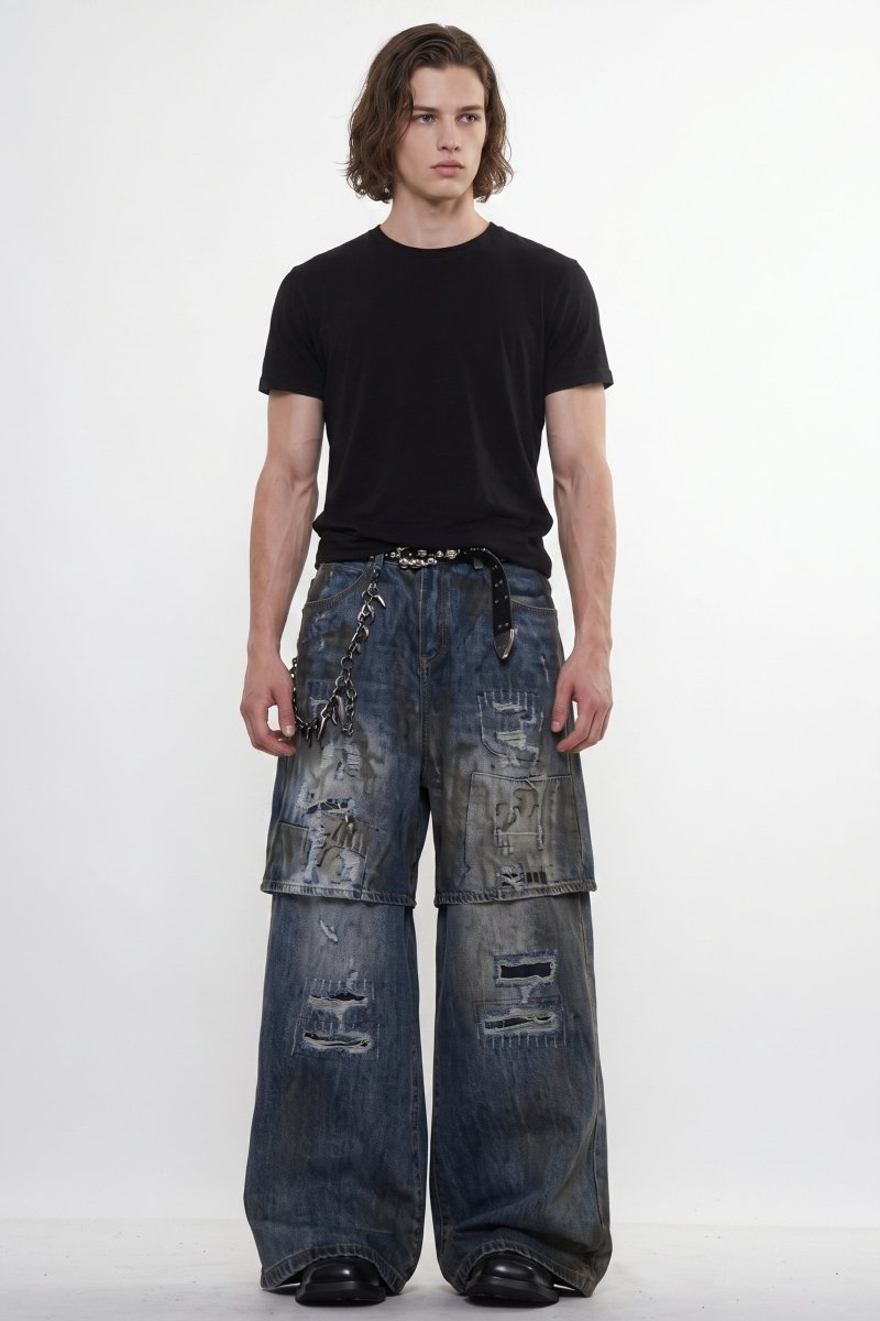 Distressed Layered Jeans na2595