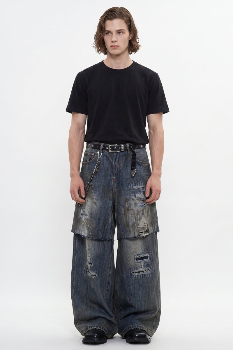 Distressed Layered Jeans na2595
