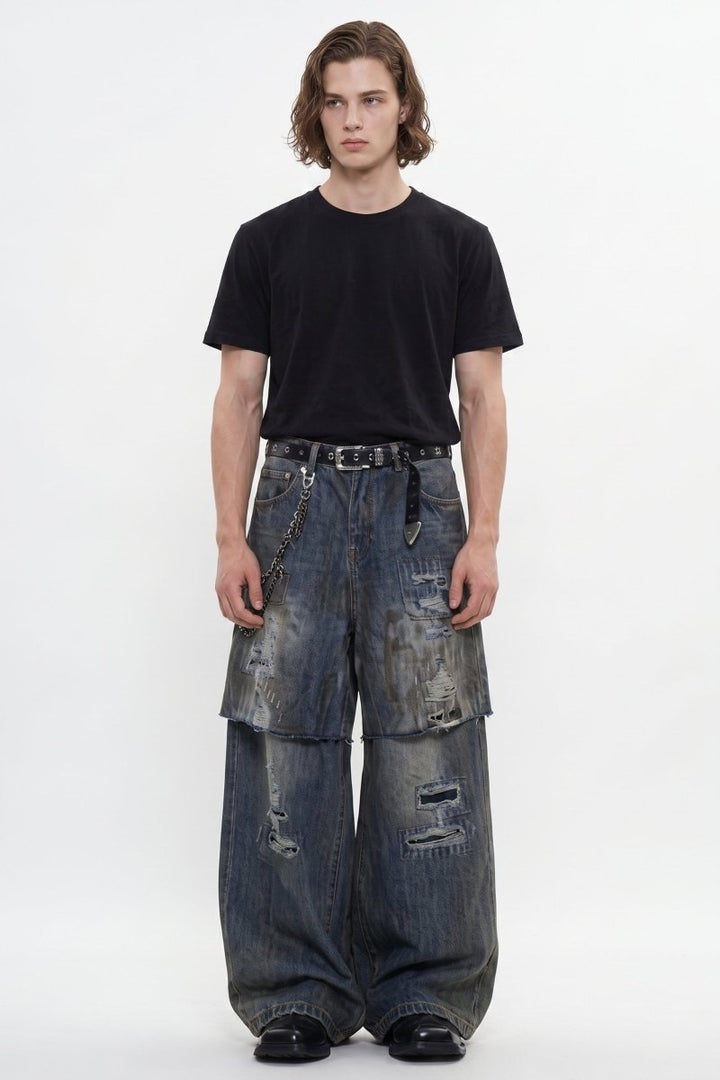 Distressed Layered Jeans na2595
