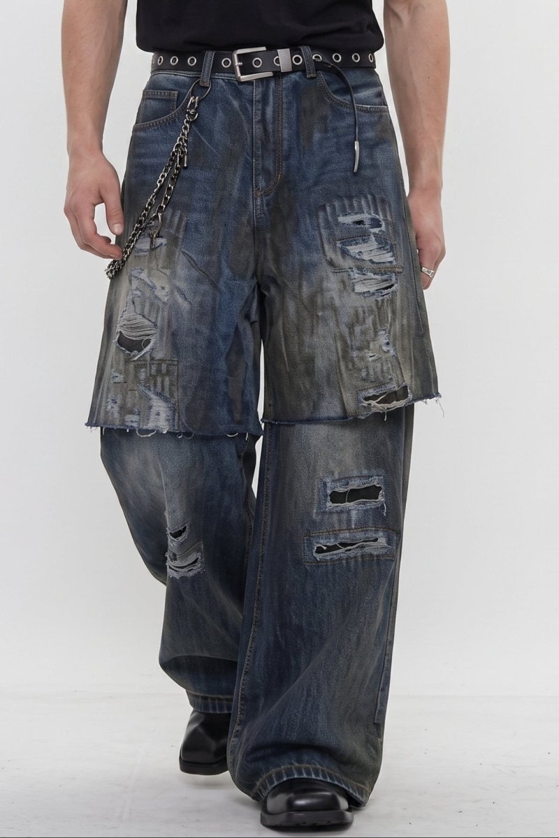Distressed Layered Jeans na2595