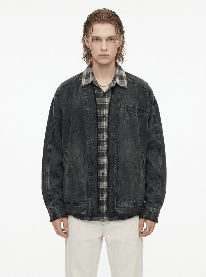 ウォッシュドブラック レイヤードジャケット