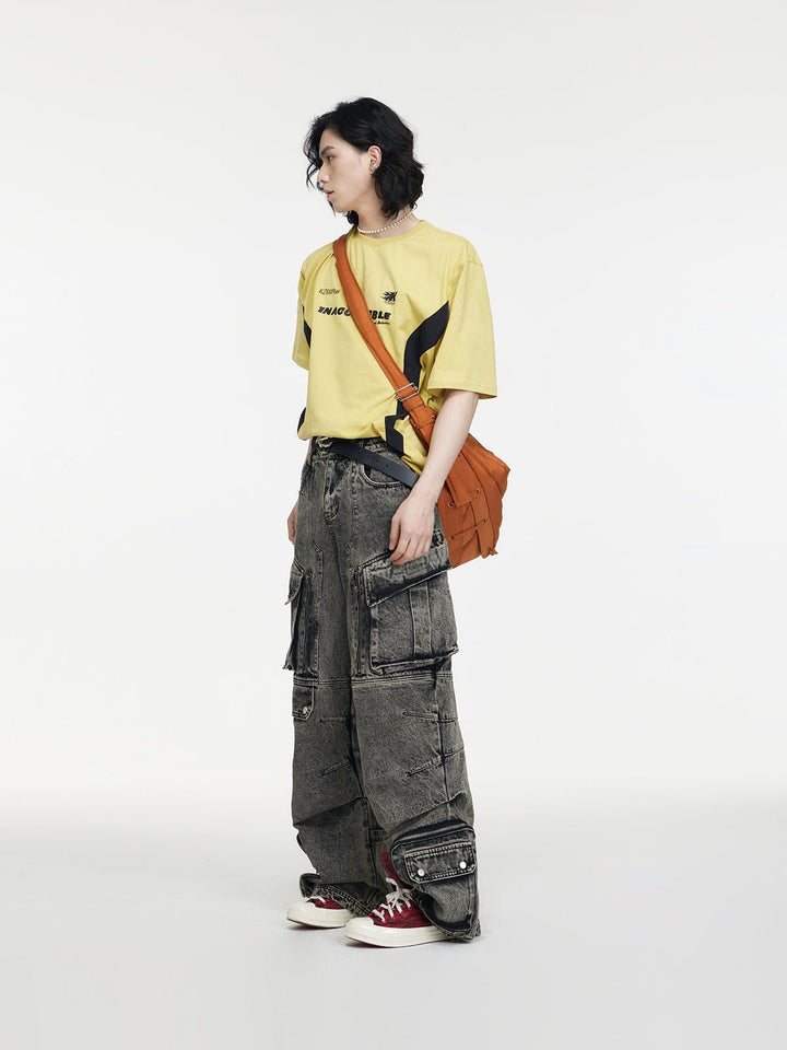 [PEOPLESTYLE] Multi-pocket wide leg casual jeans NA1096