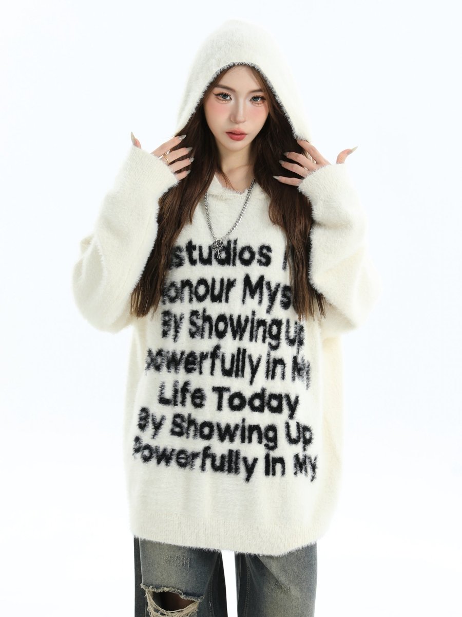 [INSstudios]letter LOGO mohair hooded na1629