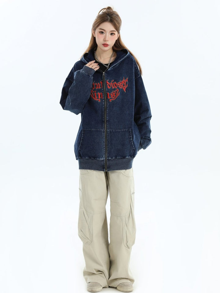 【INSstudios】Gothic Letter LOGO Denim Jacket  na1631