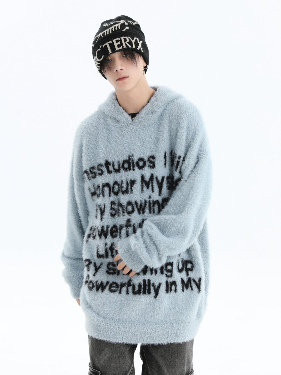 [INSstudios]letter LOGO mohair hooded na1629