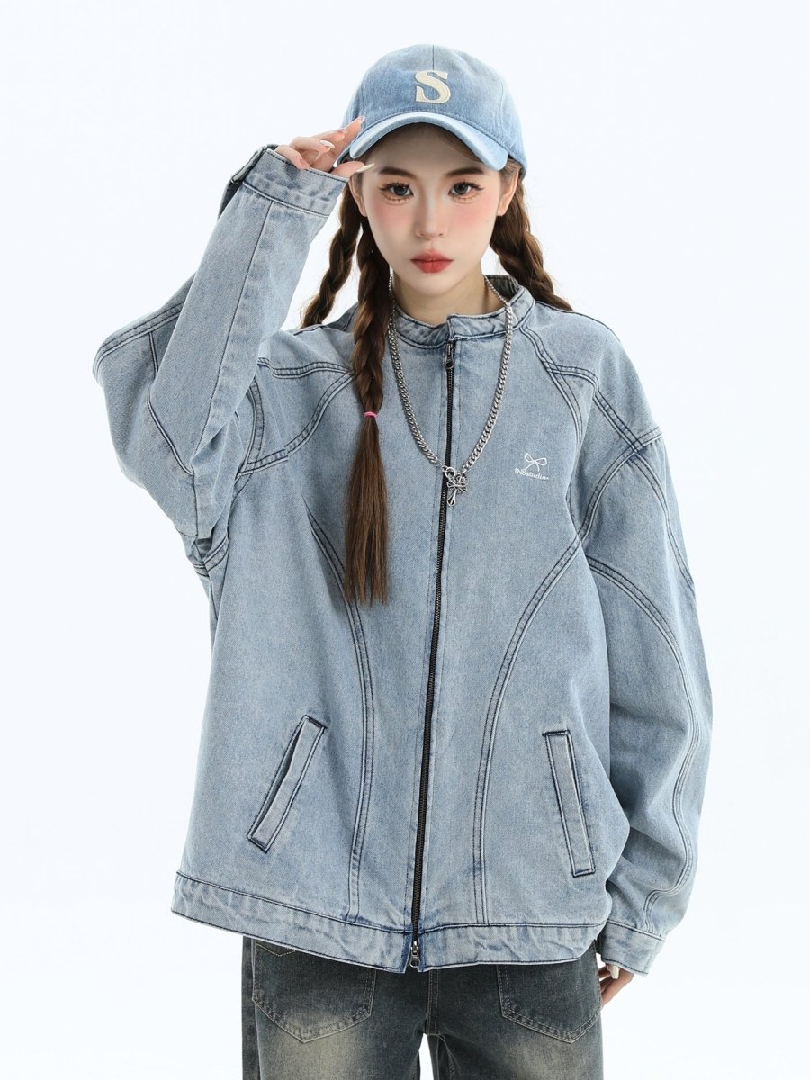 [INSstudios] Washed Denim Jacket Zipper na1633