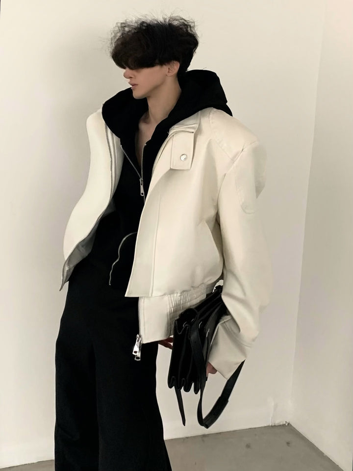 [AutumnWind] leather design short shoulder padded jacket na960 