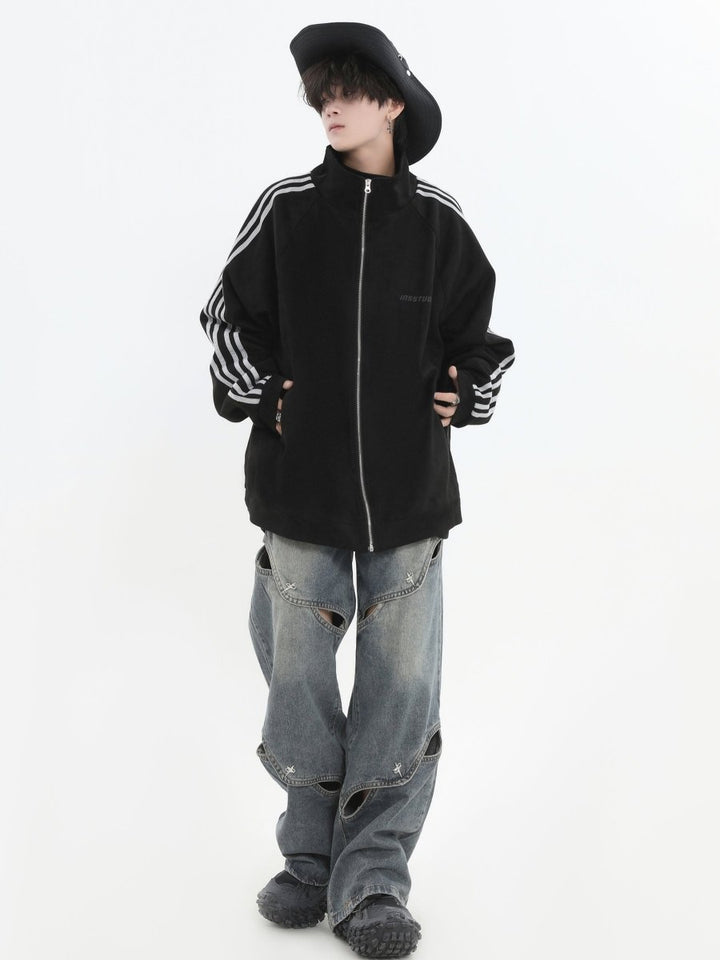 【INSstudios】 Striped Casual Zipper Jacket na1461