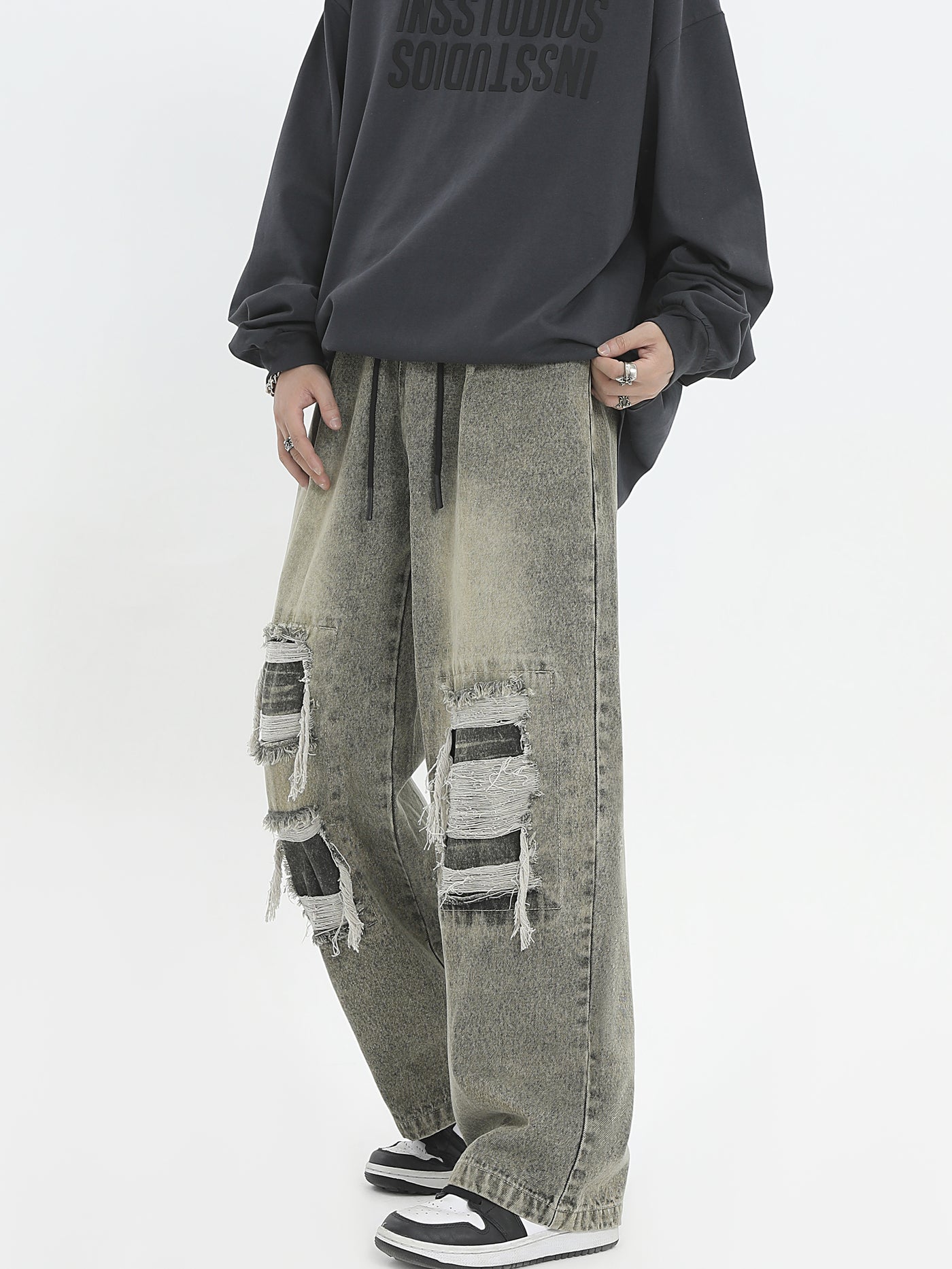 [INSstudios] style ripped patch wash water jeans na822 