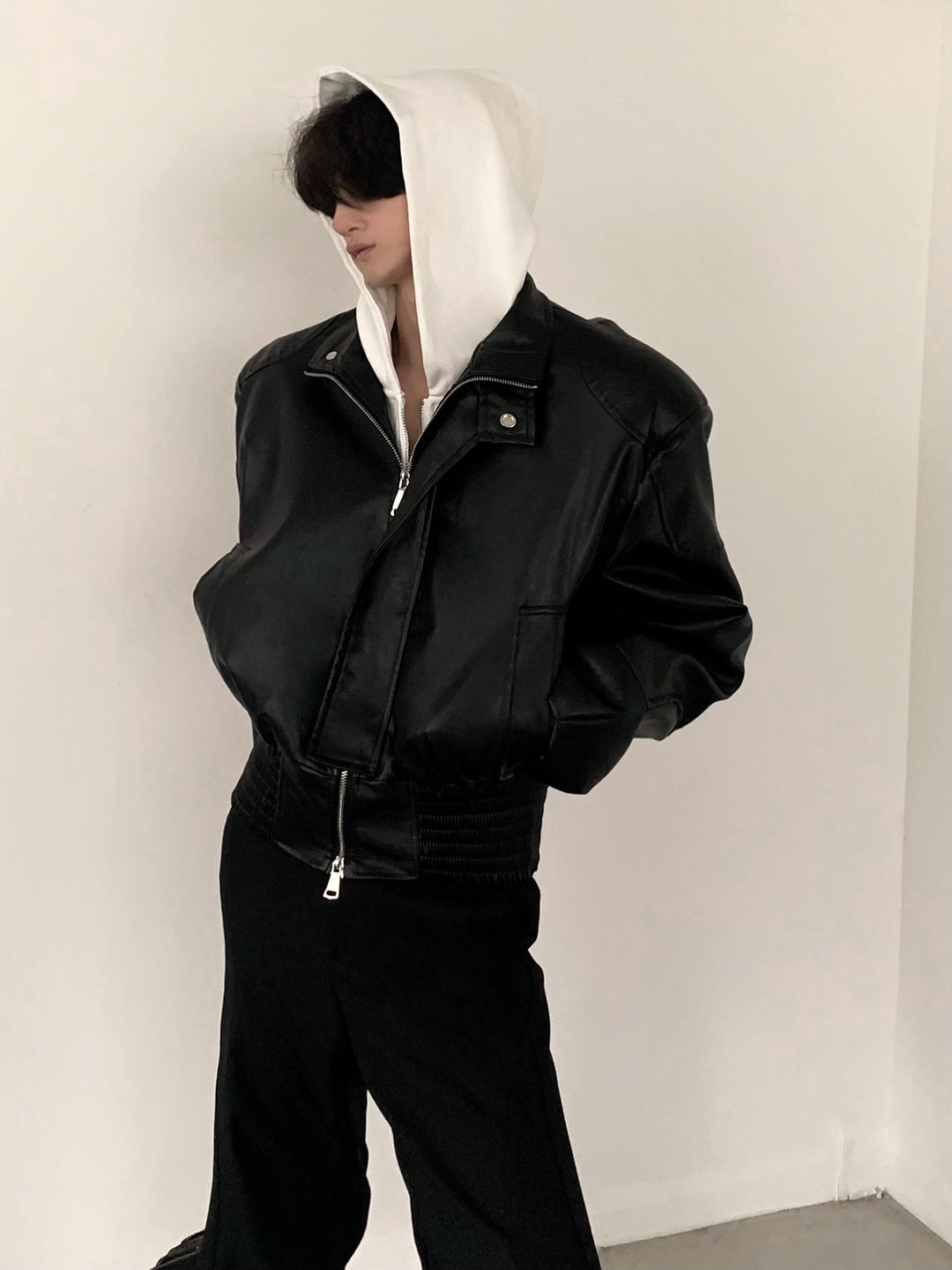 [AutumnWind] leather design short shoulder padded jacket na960 