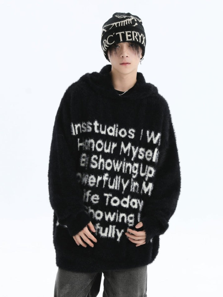 [INSstudios]letter LOGO mohair hooded na1629