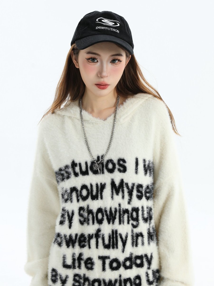 [INSstudios]letter LOGO mohair hooded na1629