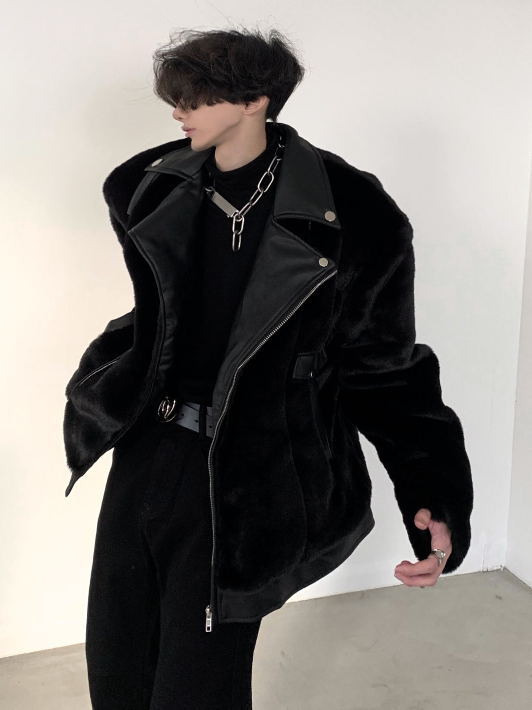 [AutumnWind] black biker mink fur jacket na958 