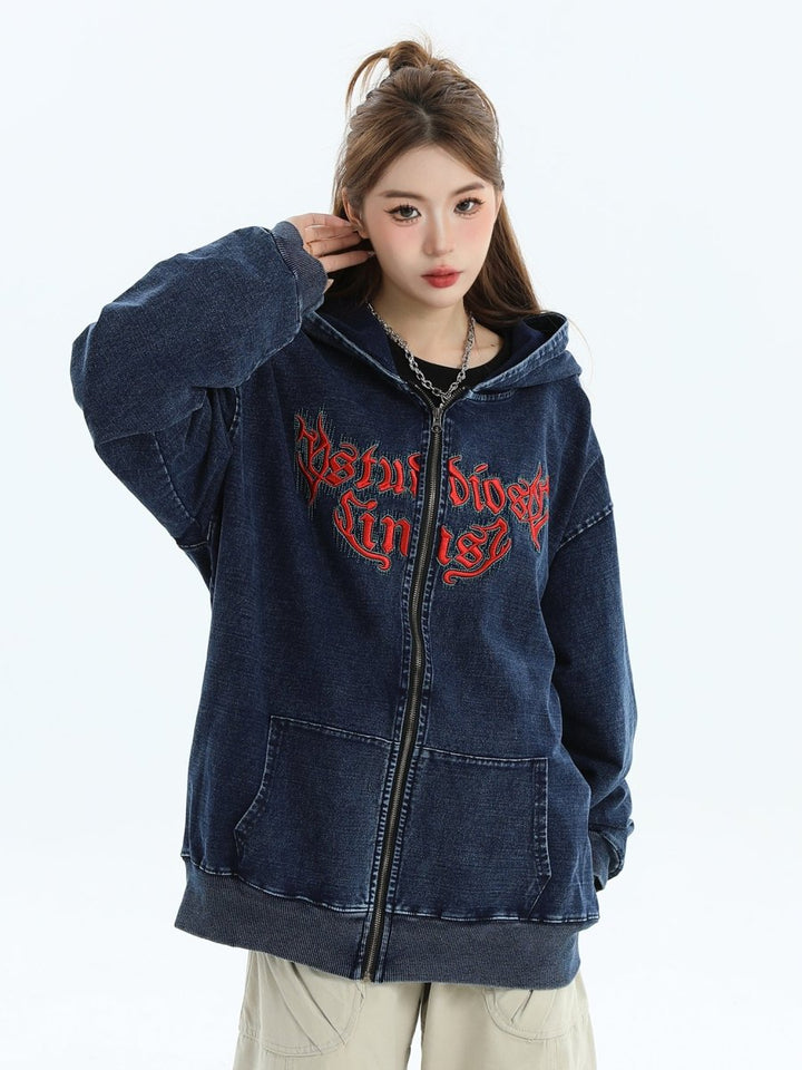 【INSstudios】Gothic Letter LOGO Denim Jacket  na1631