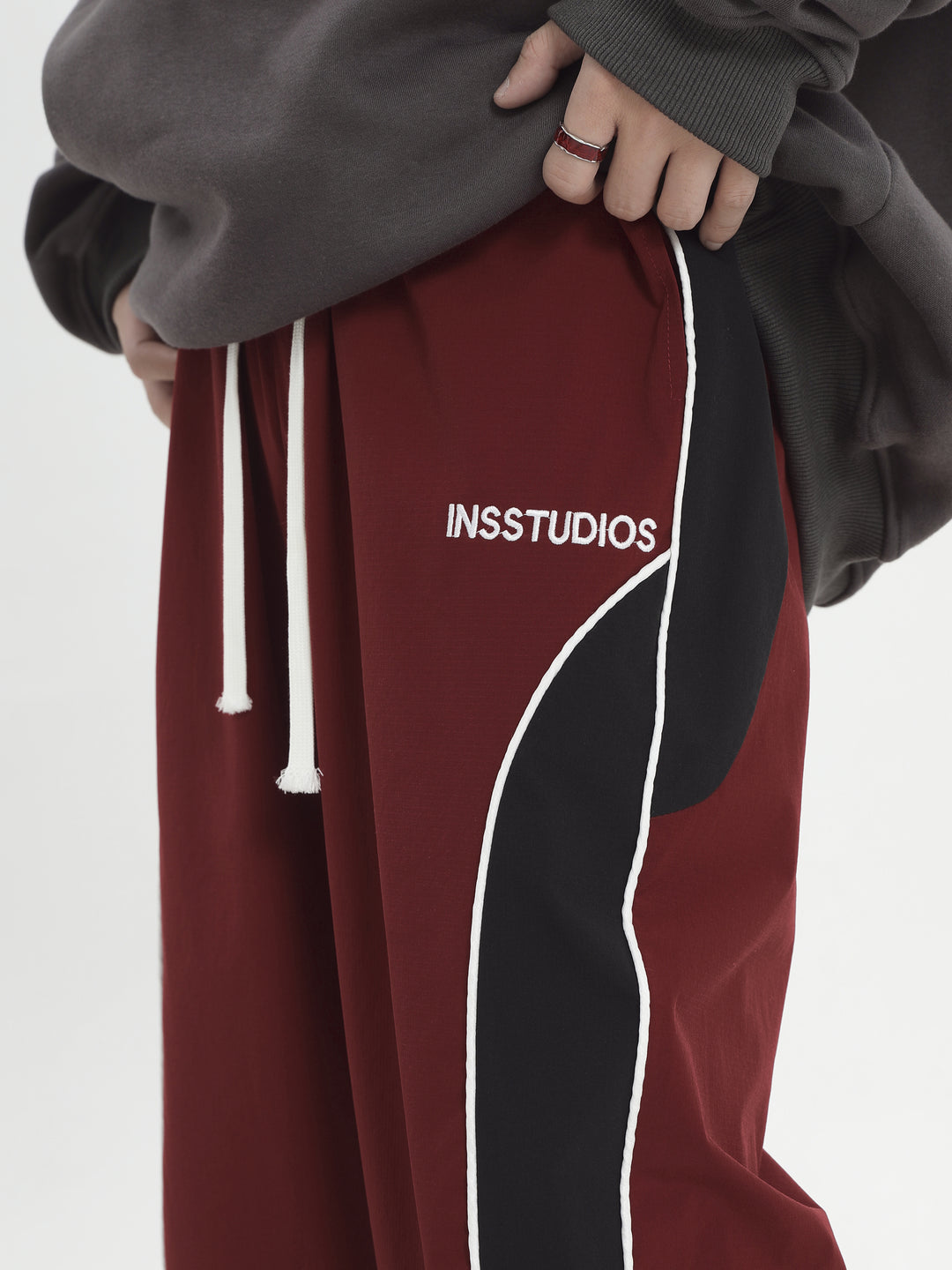 [INSstudios] contrast stitching clip strip casual pants na823