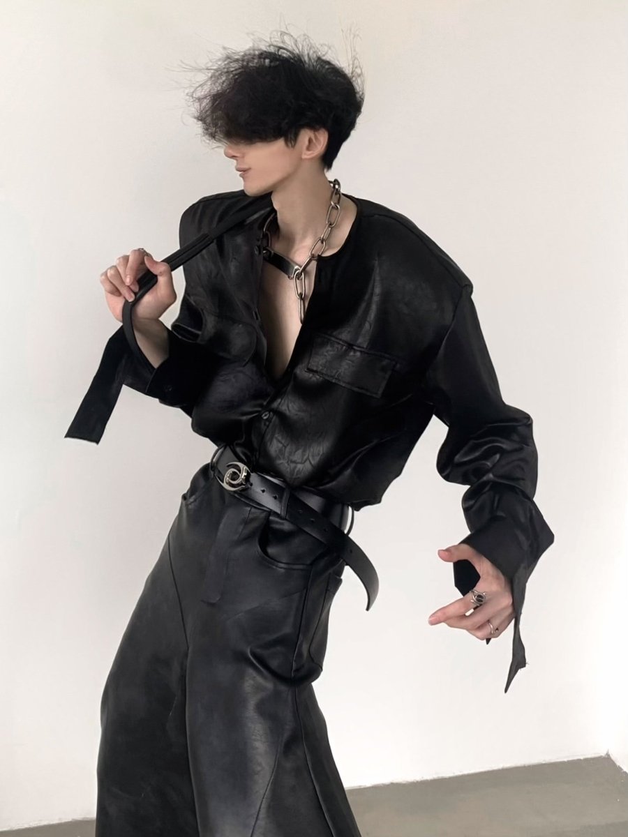 【AutumnWind】black leather shirt  na1436