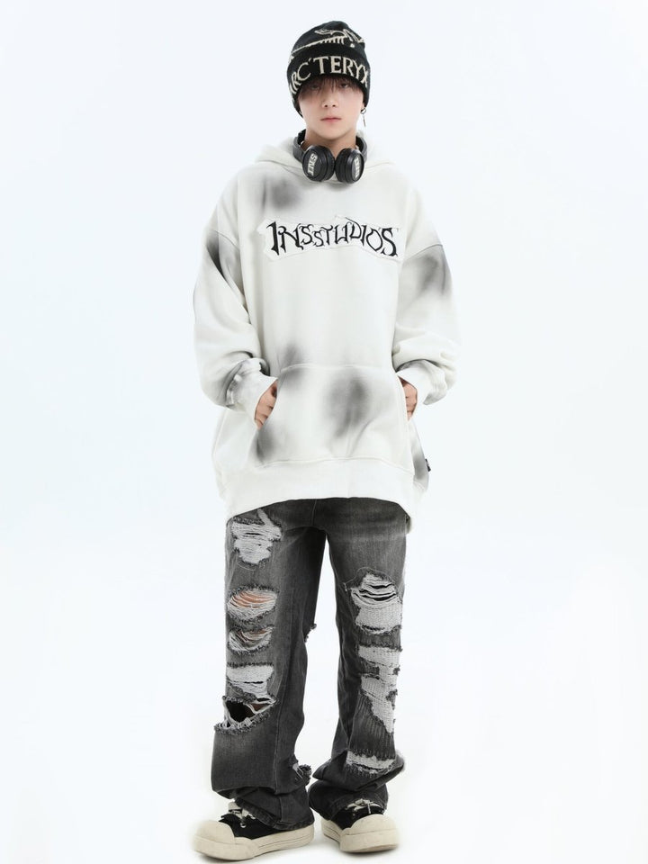 【INSstudios】Spray Paint Logo Loose Hoodie na1634