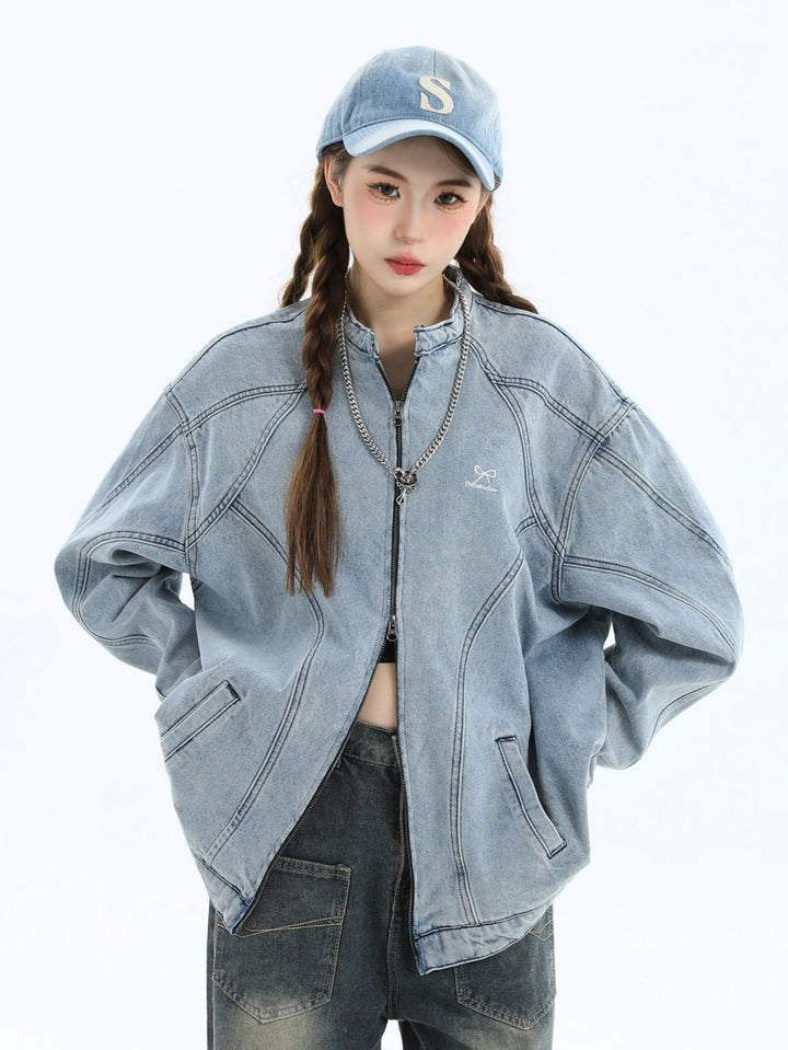 [INSstudios] Washed Denim Jacket Zipper na1633