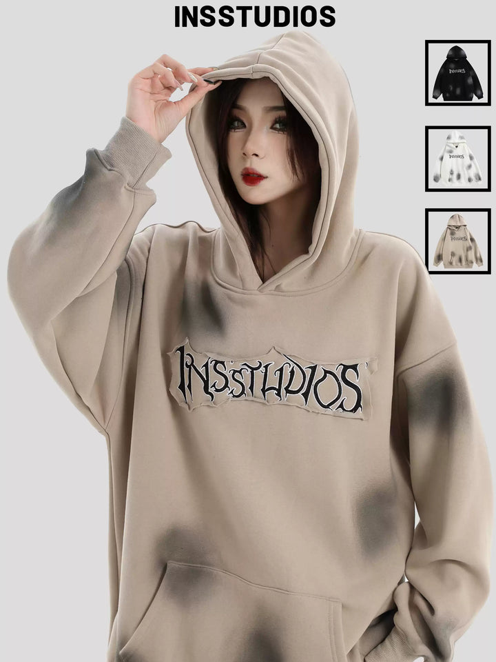 【INSstudios】Spray Paint Logo Loose Hoodie na1634